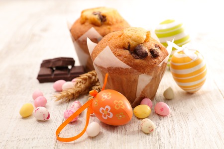 chocolate muffin and easter egg