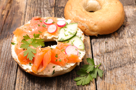 sandwich with cheese, salmon and radishの写真素材