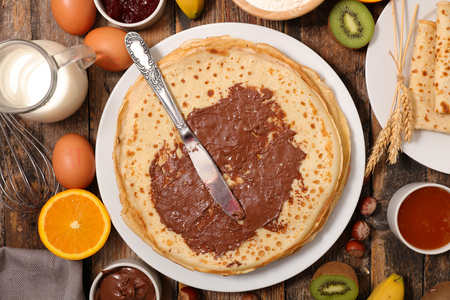 crepe with chocolate and fruitの写真素材