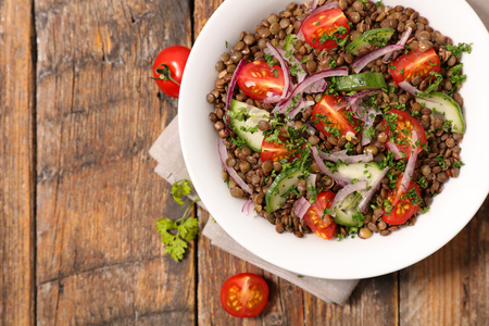 lentils salad with tomatoの写真素材