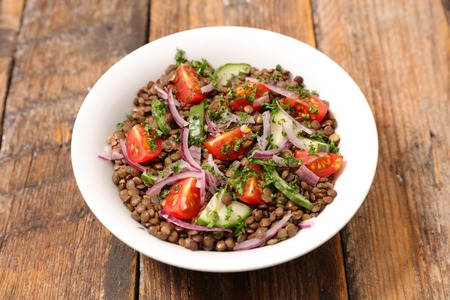 lentils salad with tomatoの写真素材