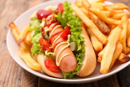 hot dog and french friesの写真素材