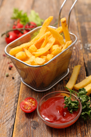 french fries and ketchupの写真素材
