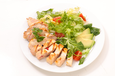 grilled chicken sliced and saladの写真素材