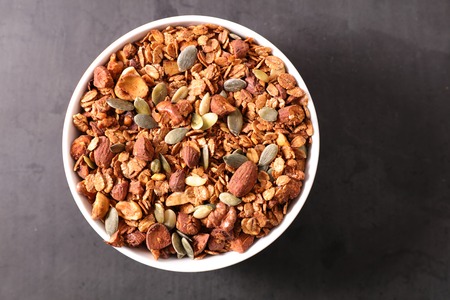 bowl of granola cerealの写真素材