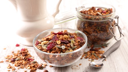 granola with nut and dried fruitの写真素材
