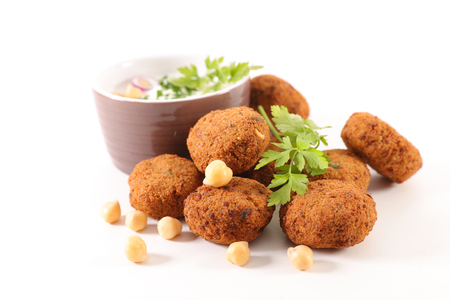 falafel on wood backgroundの写真素材
