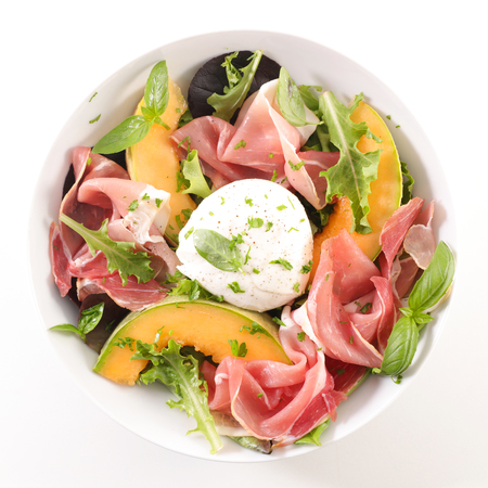 melon with mozzarella and hamの写真素材