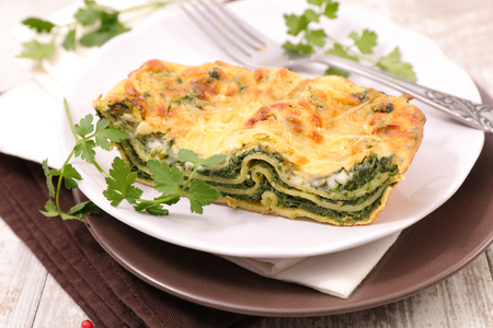 spinach and feta cheese lasagneの写真素材