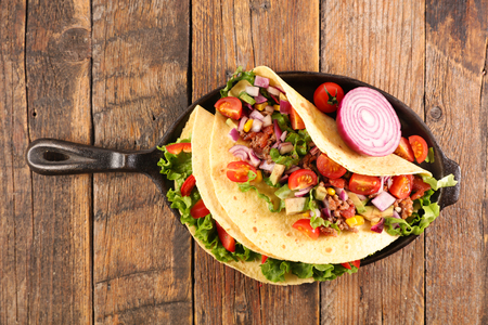 tortilla bread with beef, and vegetableの写真素材