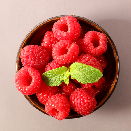 fresh raspberry, berry fruit and mintの写真素材