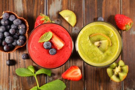 berry smoothie and kiwi smoothieの写真素材