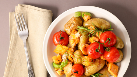 potato with salmon and tomatoの写真素材