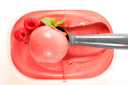 raspberry ice cream on white backgroundの写真素材