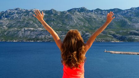 woman happy, vacation- tourism-sport concept in croatia