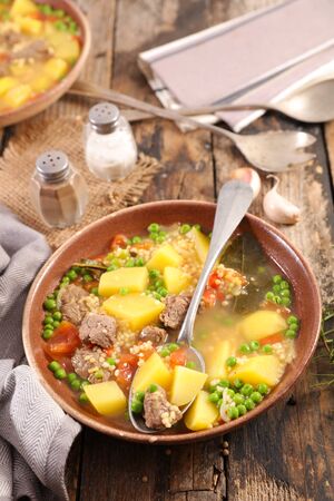 soup with vegetable and beef, top viewの写真素材