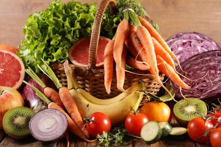 healthy food concept with fruit and vegetableの写真素材