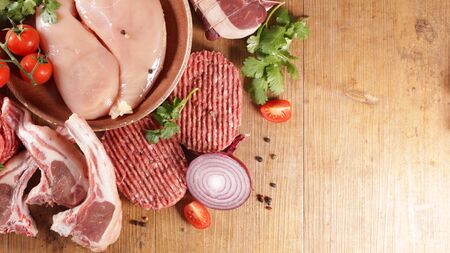 assorted of raw meats, beef- pork- veal- lamb