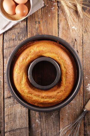 homemade sponge cake with ingredientの写真素材