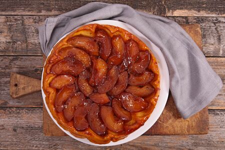 traditional french apple pie- apple tart tatin with caramelの写真素材