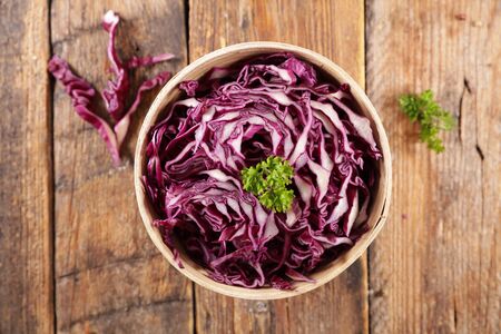 fresh cabbage salad on wood backgroundの写真素材
