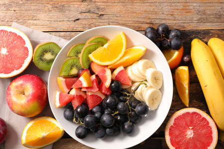 fruit salad and fresh ingredientsの写真素材