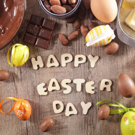 happy easter egg and food background