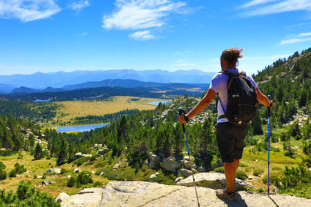 tourist looking at beautiful france landscape- Pyreneesの写真素材