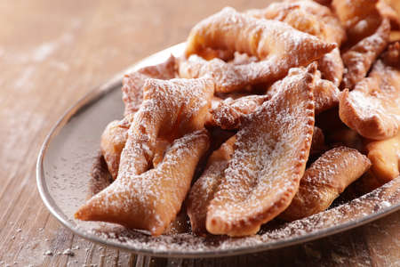 traditional fried bugne with sugarの写真素材