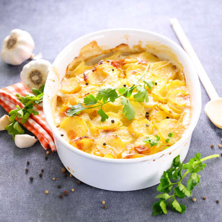 potato gratin with cream, garlic and cheese- gratin dauphinoisの写真素材