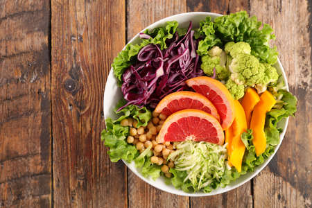 buddha bowl with chickpea, cabbage, avocado and grapefruitの写真素材
