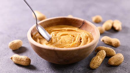bowl of creamy butter peanutの写真素材