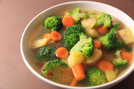 close up on bowl of vegetable soupの写真素材