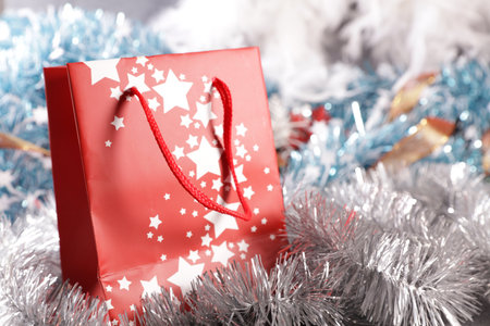 shopping bag and christmas decorationの写真素材