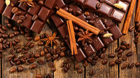 chocolate bar with coffee bean and spices