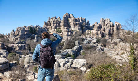 man hiker in Natural Park of Torcal- Andalusia, Spain