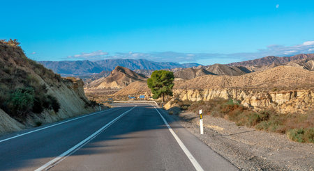 Asphalt road in Andalusia, Spainの写真素材