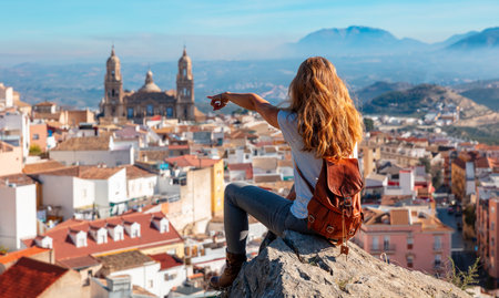 Woman tourist looking at Cathedral in Jaen- Andalusia in Spain
