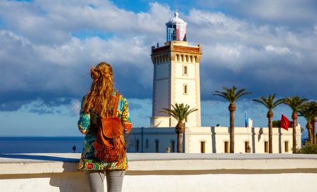 Tourism at Morocco, Lighthouse of Cap Spartel, Tangierの写真素材