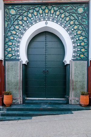 Arabic oriental styled door Classic Blue turquoise color, Moroccoの写真素材