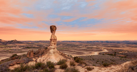 Monegros desert panoramic landscape view- Spain, Aragonの写真素材