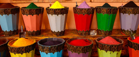 Variety of colorful pigment in Moroccoの写真素材