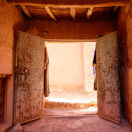 Old wooden door in Morocco, Africaの写真素材