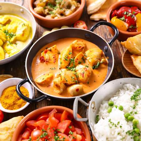 assorted indian food selection- top viewの写真素材