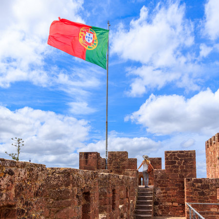 Woman tourist travel in Portugal- Silves in Algarveの写真素材