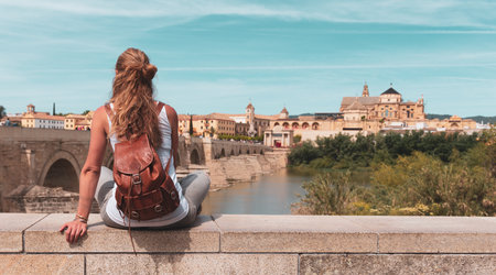 Tourism in Spain- woman travel in Cordoba cityの写真素材