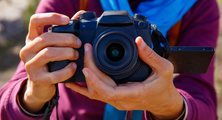 professional photographer with cameraの写真素材