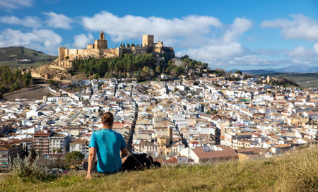 Tourism in Andalusian white village- Alcala la Realの写真素材