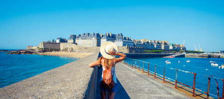 Woman tourist in Saint Malo- Franceの写真素材