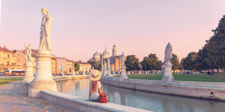Woman tourist visiting city of Padua, Italyの写真素材